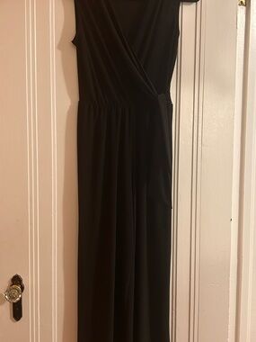 Tahari Black Sleeveless Wrap-Front Jumpsuit Small